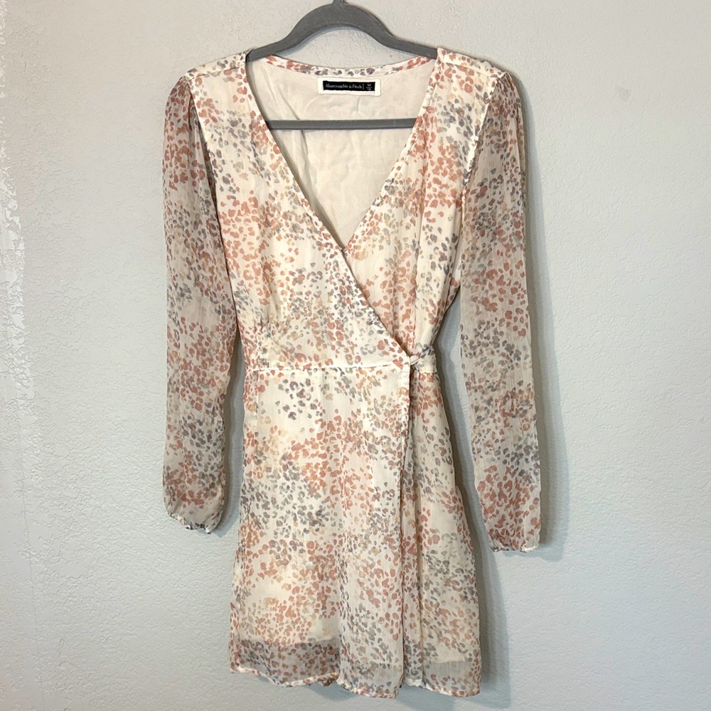 Abercrombie & Fitch Cream Mini Dress with Soft Peach & Light Gray Speckle